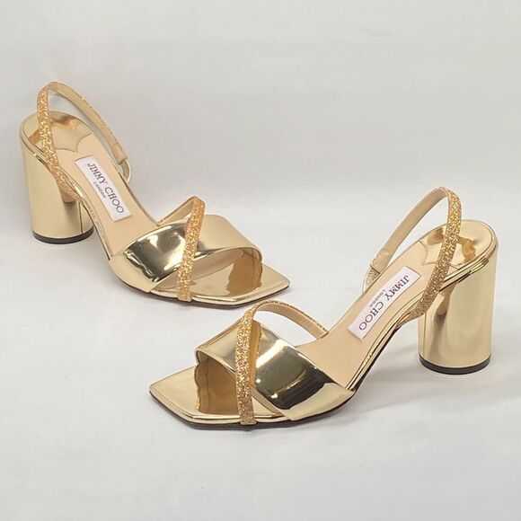 Jimmy Choo Plum Metallic Leather & Glitter Slingback Sandals size 38.5 - Picture 2 of 13